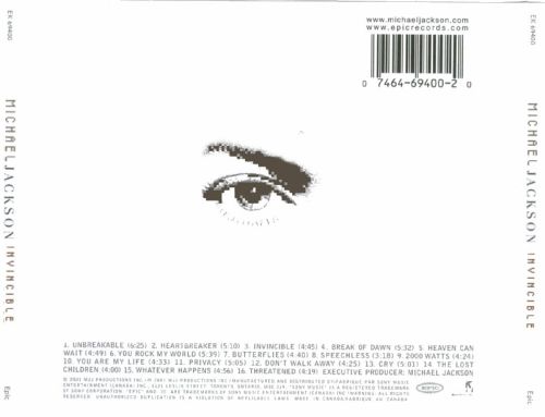 Michael Jackson Invincible Back